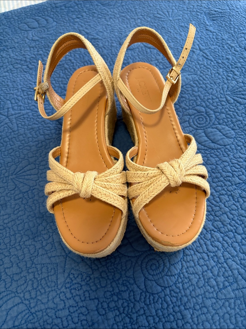 J. Crew Tan Knotted Rope Wedge Sandals